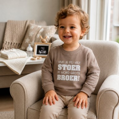 beige, sweater, Trui, witte, tekst, grote, broer, stoer